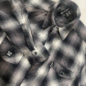 Truth Soul Armor Button Up Flannel Shirt Mens XL Black & White Plaid Long Sleeve